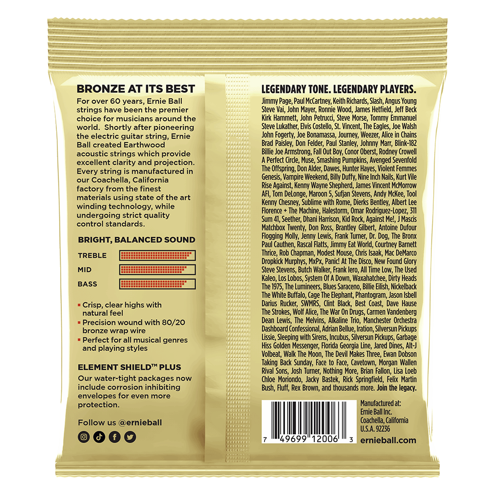 ERNIE BALL Extra Light Earthwood 80/20 Bronze Acoustic Guitar Strings 10-50 Gauge P02006