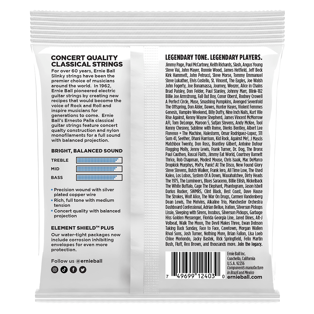 ERNIE BALL Ernesto Palla Nylon Classical Guitar Strings - Clear & Silver P02403