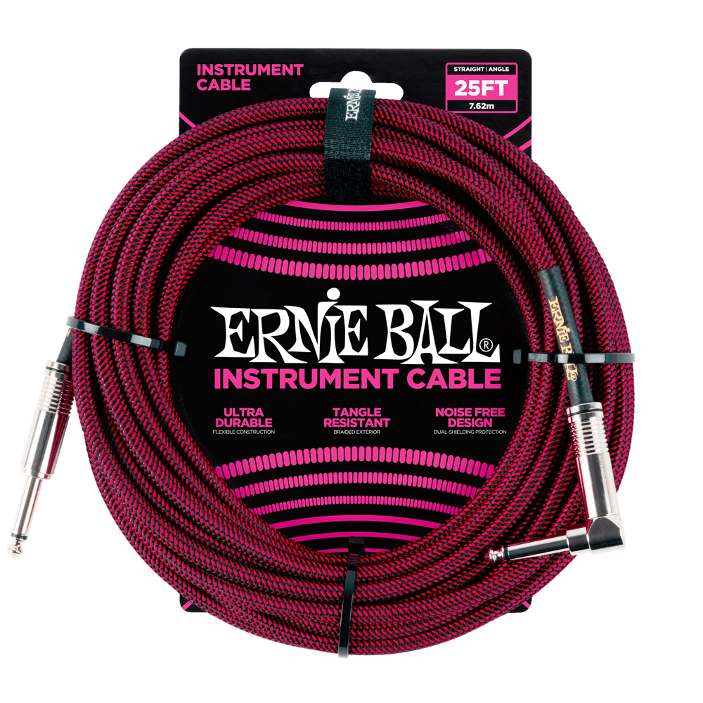 Braided Instrument Cable Straight/Angle 25ft - Black/Red