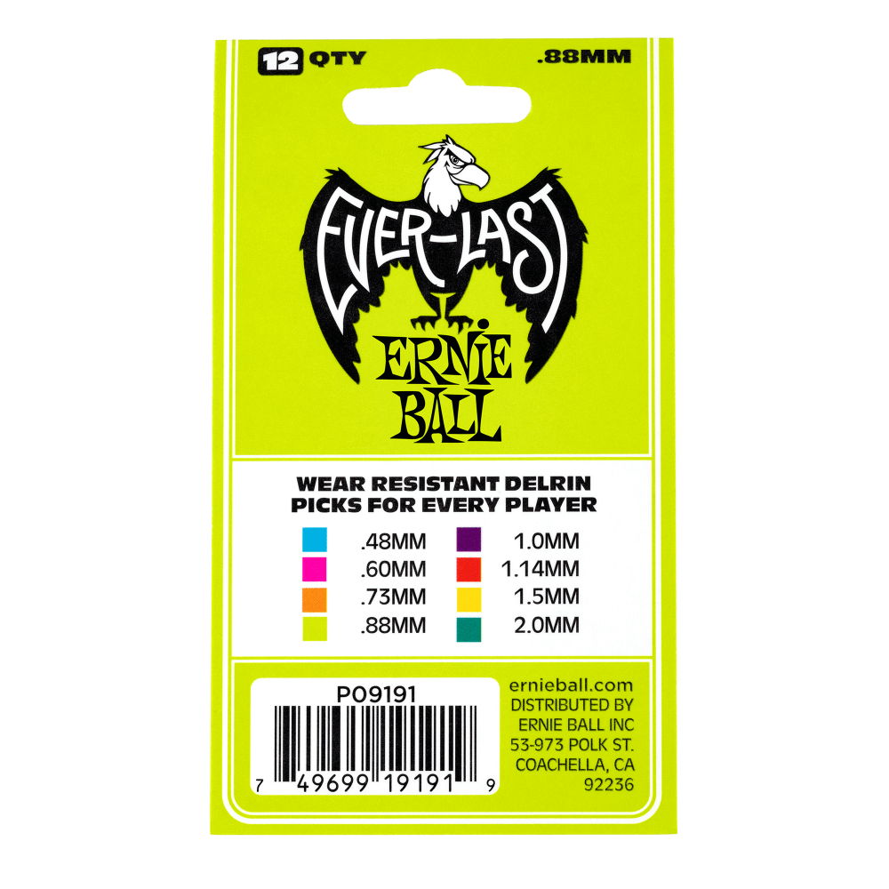 Everlast Picks - 0.88mm Green - 12 Pack