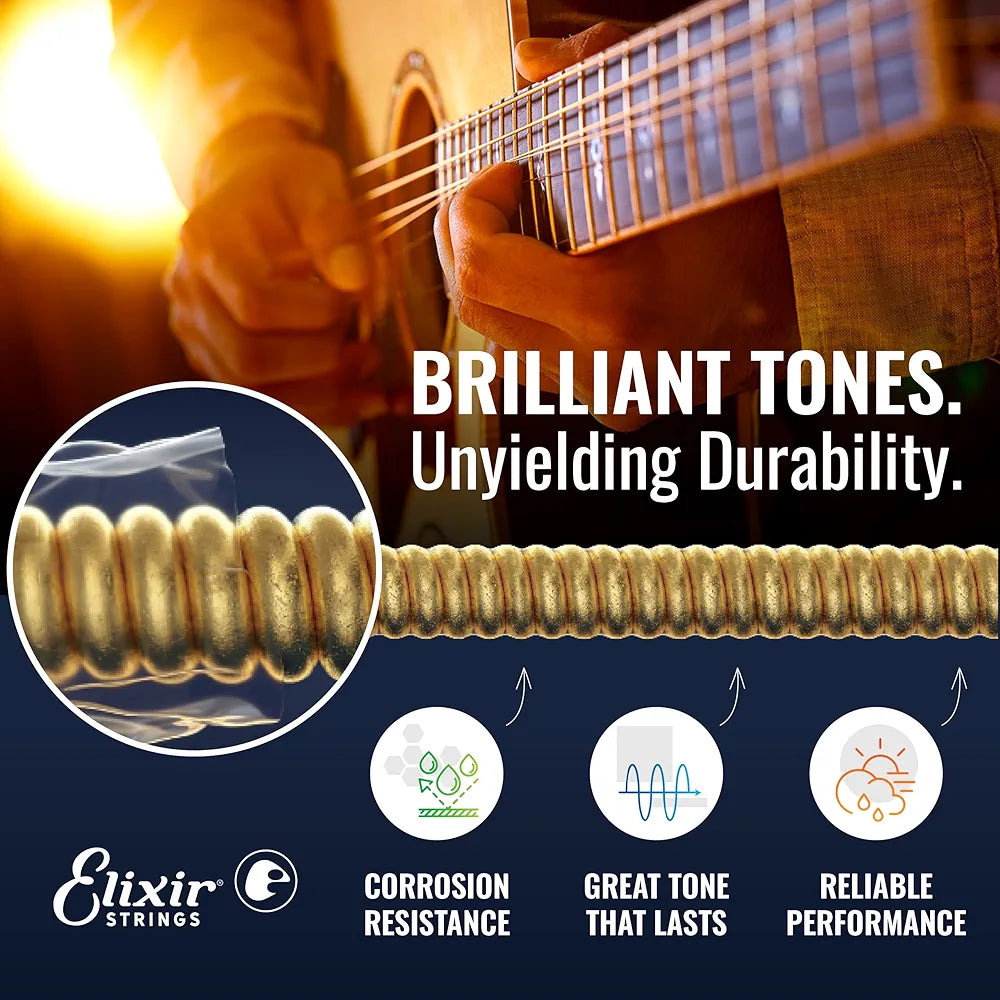 Elixir Strings, Acoustic Guitar Strings,11027  Nanoweb Bronze 80/20 Acoustic Guitar Strings .011-.052