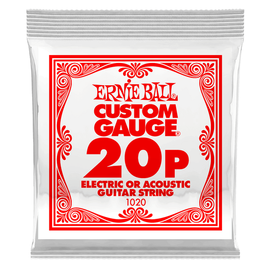 ERNIE BALL .020 Plain Steel Electric or Acoustic Guitar Strings 6 Pack P01020