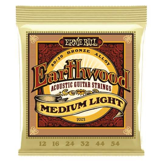 ERNIE BALL Medium Light Earthwood 80/20 Bronze Acoustic Guitar Strings 12-54 Gauge P02003