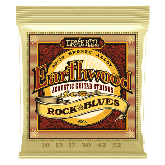 ERNIE BALL Rock and Blues w/Plain G Earthwood 80/20 Bronze Acoustic Guitar Strings 10-52 Gauge P02008