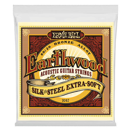 ERNIE BALL Extra Soft Earthwood 80/20 Bronze Silk & Steel Acoustic Guitar Strings 10-50 Gauge P02047