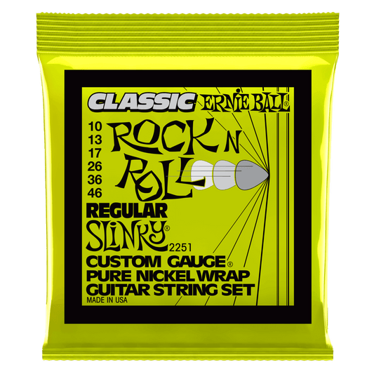 ERNIE BALL Regular Slinky Classic Rock n Roll Pure Nickel Wrap Electric Guitar Strings 10-46 Gauge P02251