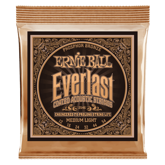 ERNIE BALL Medium Light Everlast Coated Phosphor Bronze Acoustic Guitar Strings 12-54 Gauge P02546