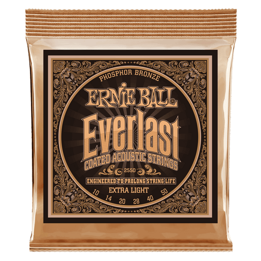 ERNIE BALL  Extra Light Everlast Coated Phosphor Bronze Acoustic Guitar Strings 10-50 Gauge P02550