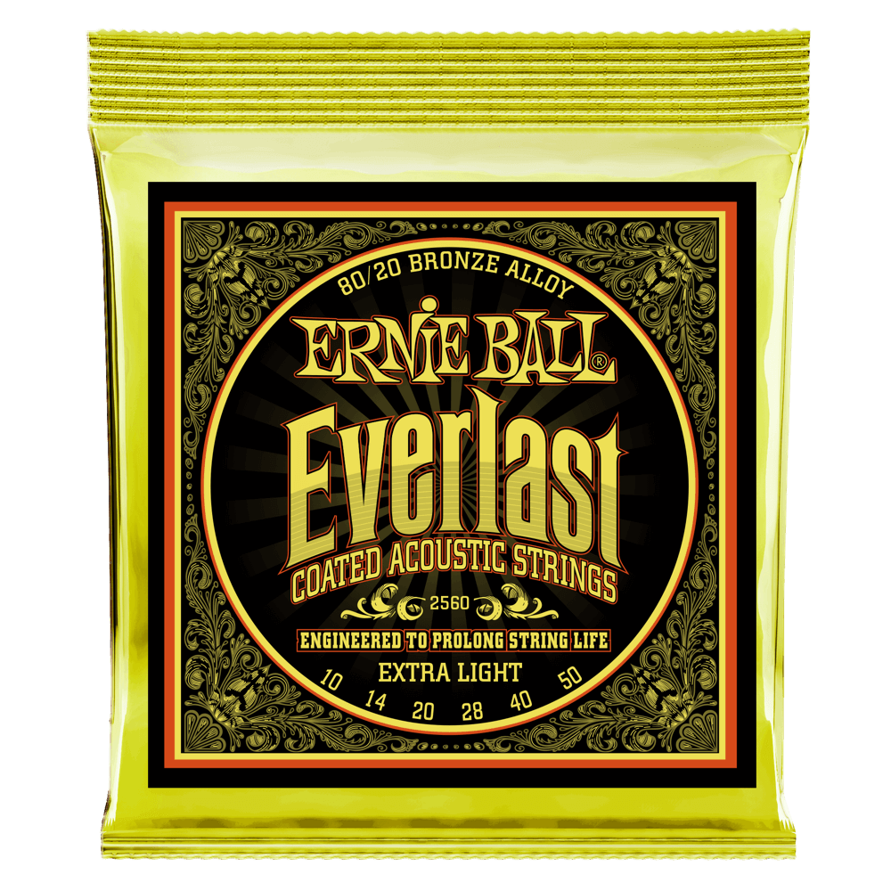 ERNIE BALL Extra Light Everlast Coated 80/20 Bronze Acoustic Guitar Strings 10-50 Gauge P02560