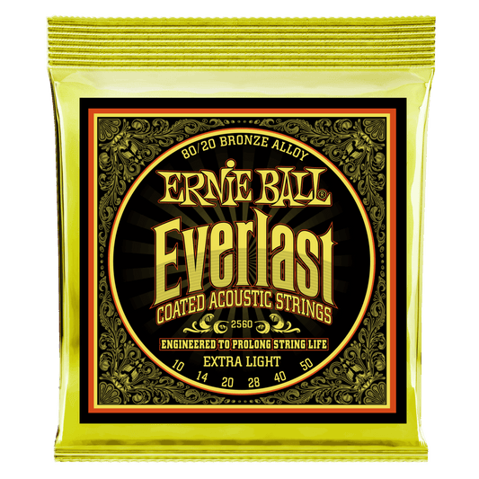 ERNIE BALL Extra Light Everlast Coated 80/20 Bronze Acoustic Guitar Strings 10-50 Gauge P02560