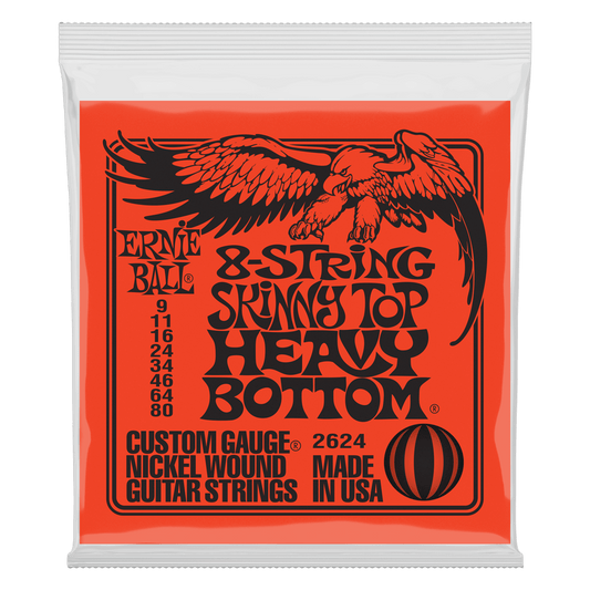 ERNIE BALL Skinny Top Heavy Bottom Slinky Nickel Wound 8-String Electric Guitar Strings 9-80 Gauge P02624