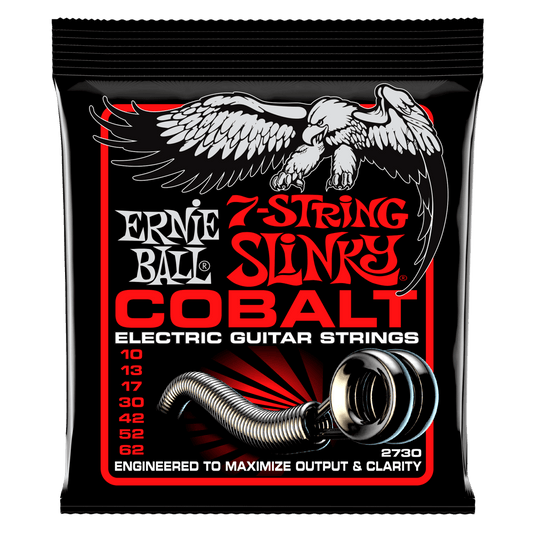ERNIE BALL Skinny Top Heavy Bottom Slinky Cobalt 7-String Electric Guitar Strings 10-62 Gauge P02730