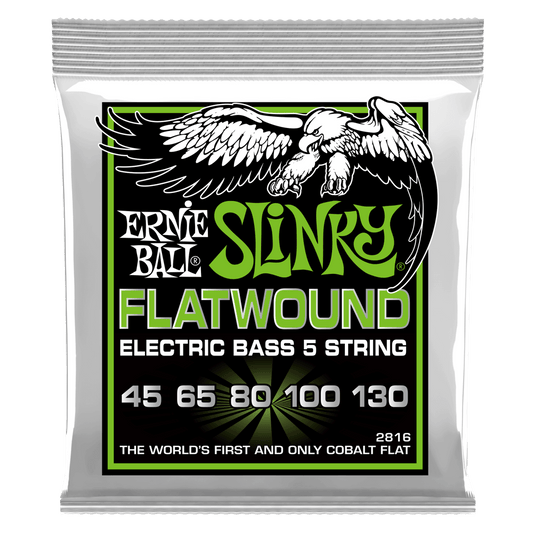 Ernie Ball Regular Slinky Cobalt Flatwound 5-String Electric Bass Strings 45-130 Gauge P02816