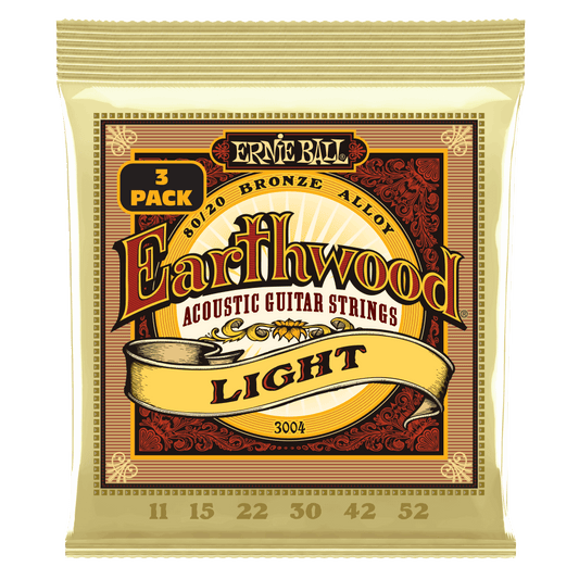 ERNIE BALL Light Earthwood 80/20 Bronze Acoustic Guitar Strings 11-52 Gauge - 3 Pack P03004