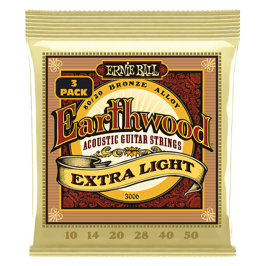 ERNIE BALL Extra Light Earthwood 80/20 Bronze Acoustic Guitar Strings 10-50 Gauge - 3 Pack P03006