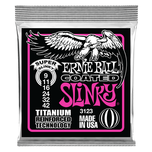 ERNIE BALL Super Slinky Coated Titanium RPS Electric Guitar Strings 9-42 Gauge P03123