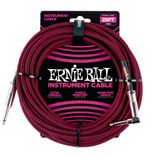 Braided Instrument Cable Straight/Angle 25ft - Black/Red