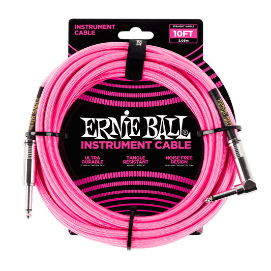Braided Instrument Cable Straight/Angle 10ft - Neon Pink