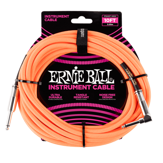 Braided Instrument Cable Straight/Angle 10ft - Neon Orange