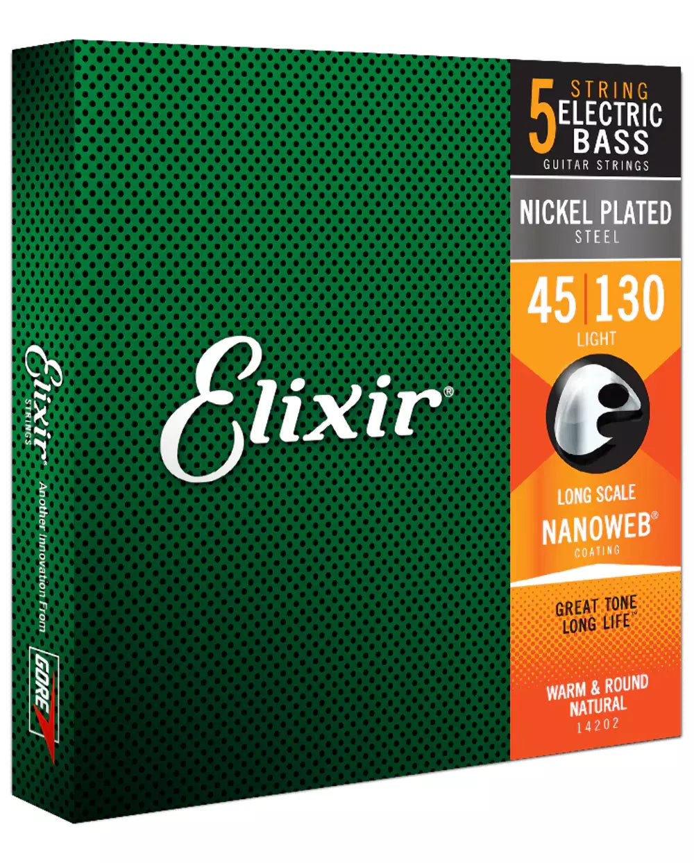 Elixir 14202 Nanoweb Coated NPS Bass Guitar Strings; gauges 45-130